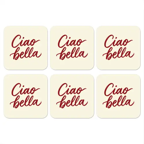 Ciao bella - Rood - Wit - Minimalistisch onderzetter kurk middel -3d