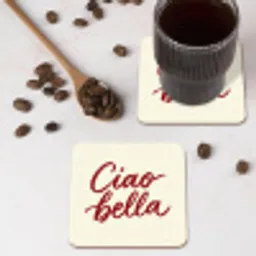 Ciao bella - Rood - Wit - Minimalistisch onderzetter kurk middel -sfeer2