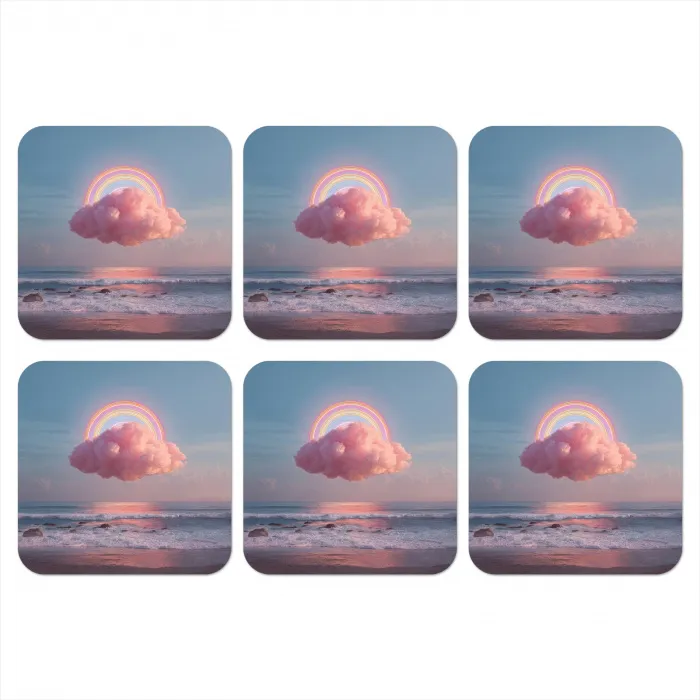 Wolk - Regenboog - Zee onderzetter kurk middel -3d