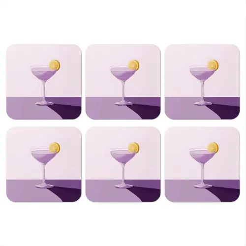 Cocktail - Paars - Minimalistisch - Citroen onderzetter kurk middel -3d