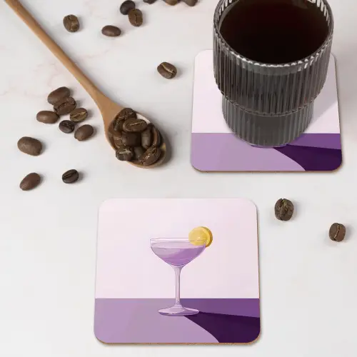 Cocktail - Paars - Minimalistisch - Citroen onderzetter kurk middel -sfeer2
