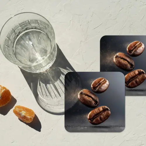 Koffiebonen - Zwevend - Grijs onderzetter kurk middel -sfeer4