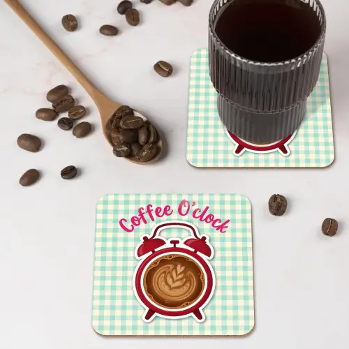 Koffie - Klok - Groen onderzetter kurk middel -sfeer2