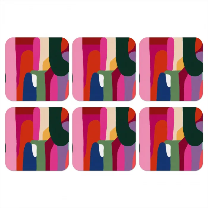Kleurvakken - Recht - Rond - Abstract onderzetter kurk middel -3d