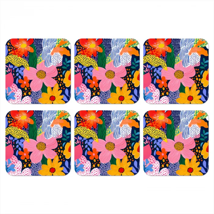 Kleurrijk - Bloemen - Abstract - Stippen onderzetter kurk middel -3d