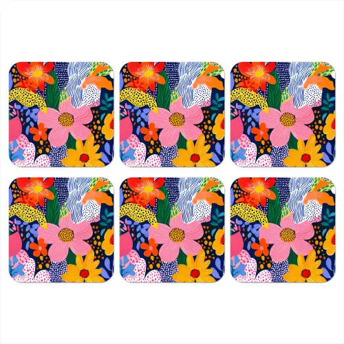 Kleurrijk - Bloemen - Abstract - Stippen onderzetter kurk middel -3d