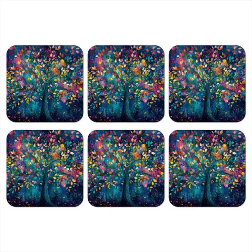 Kleurrijk - Boom - Magisch - Abstract onderzetter kurk middel -3d