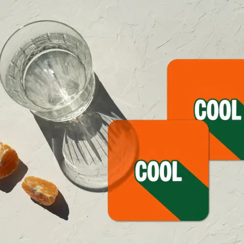 Cool - Oranje - Groen onderzetter kurk middel -sfeer4