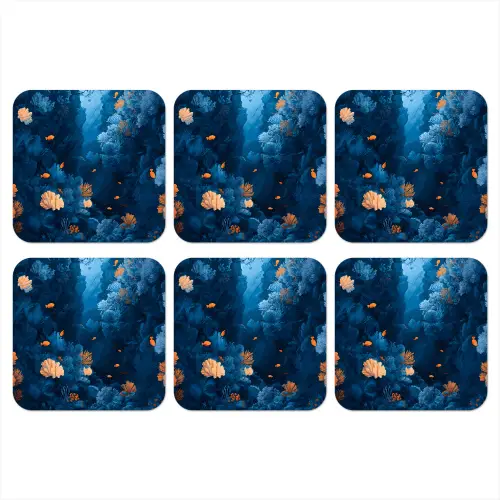 Koraalrif - Vissen - Oceaan - Blauw onderzetter kurk middel -3d