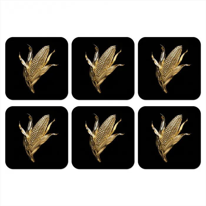 Mais - Eten - Goud - Zwart onderzetter kurk middel -3d