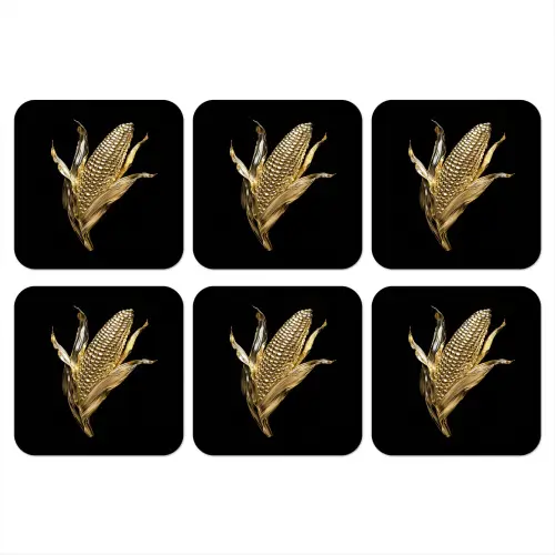 Mais - Eten - Goud - Zwart onderzetter kurk middel -3d