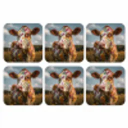 Koe - Bloemen - Weiland onderzetter kurk middel -3d