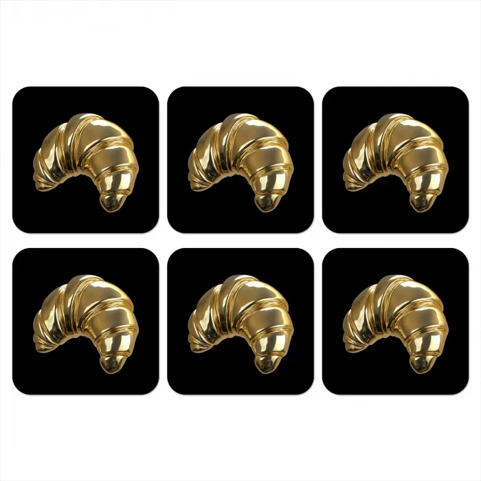 Croissant - Brood - Goud - Zwart onderzetter kurk middel -3d