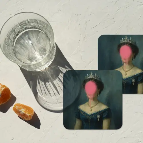 Kroon - Roze druipend verf - Portret onderzetter kurk middel -sfeer4