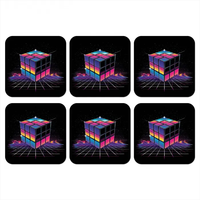 Kubus - Kleurrijk - Raster onderzetter kurk middel -3d