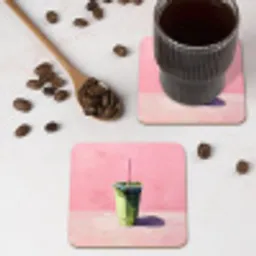 Beker - Rietje - Minimalistisch - Groen onderzetter kurk middel -sfeer2