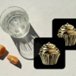 Cupcake - Eten - Goud - Zwart onderzetter kurk middel -sfeer4