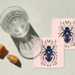 Donkerblauw - Kever - Bloemtakken - Sierlijk onderzetter kurk middel -sfeer4