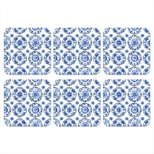 Sierborden - Bloemen - Blauw onderzetter kurk middel 366 -3d