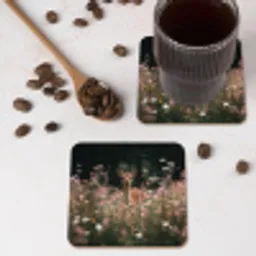 Hert - Wilde bloemen - Bos onderzetter kurk middel -sfeer2