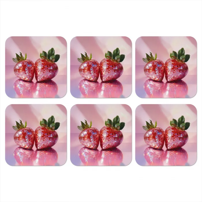 Disco - Fruit - Glitter - Strawberry onderzetter kurk middel -3d