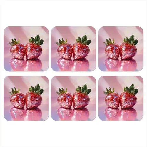 Disco - Fruit - Glitter - Strawberry onderzetter kurk middel -3d