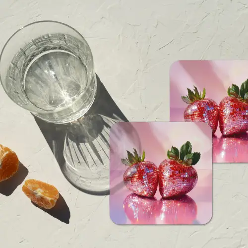 Disco - Fruit - Glitter - Strawberry onderzetter kurk middel -sfeer4