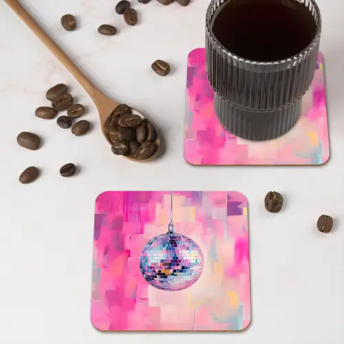 Discobal - Pink - Verf onderzetter kurk middel -sfeer2