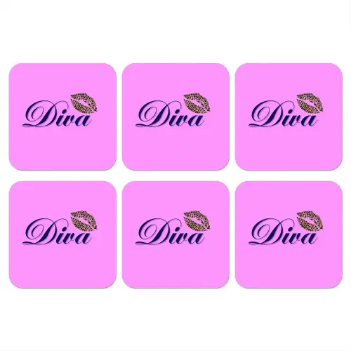 Diva - Lip - Panterprint - Roze onderzetter kurk middel -3d