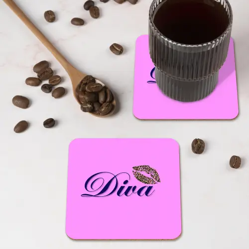 Diva - Lip - Panterprint - Roze onderzetter kurk middel -sfeer2