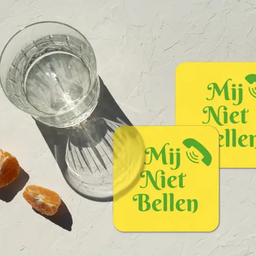 Mij niet bellen - Telefoon - Geel onderzetter kurk middel -sfeer4
