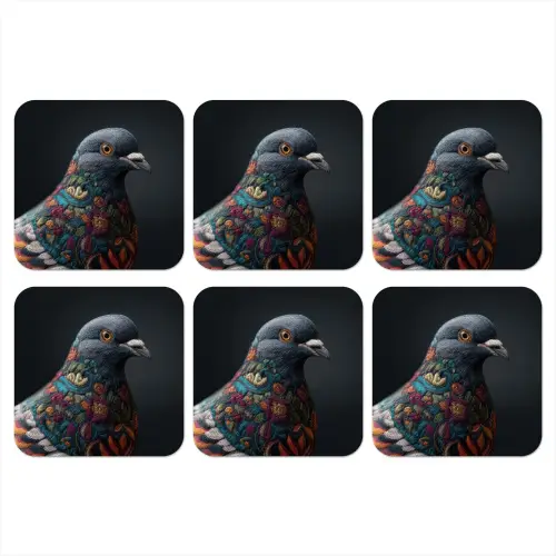 Duif - Bloemen - Zwart onderzetter kurk middel -3d