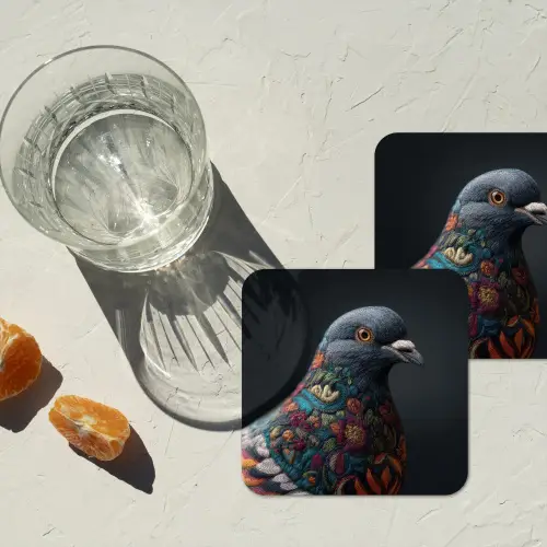 Duif - Bloemen - Zwart onderzetter kurk middel -sfeer4