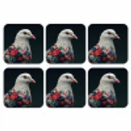 Duif - Bloemen - Wit - Zwart onderzetter kurk middel -3d