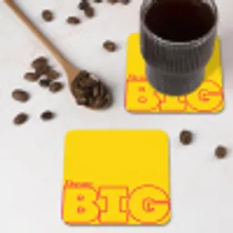 Dream big - Geel - Grafisch onderzetter kurk middel -sfeer2