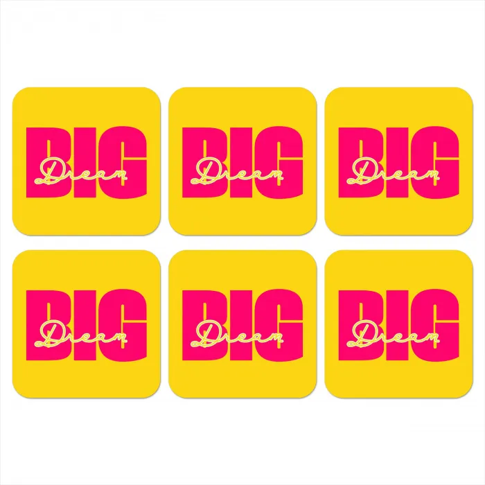 Dream big - Geel - Roze onderzetter kurk middel -3d