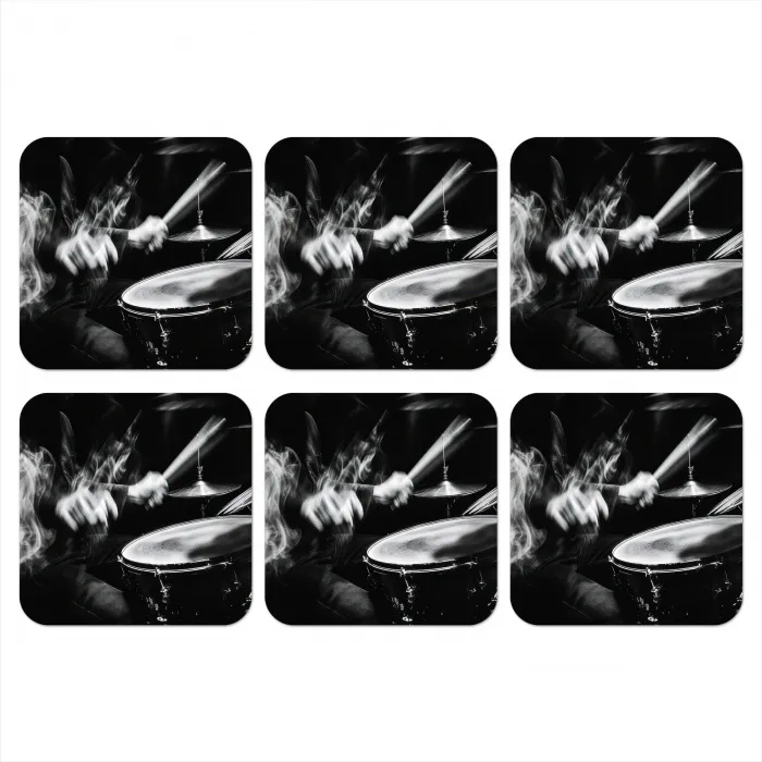 Drummer - Zwart - Drumstel onderzetter kurk middel -3d