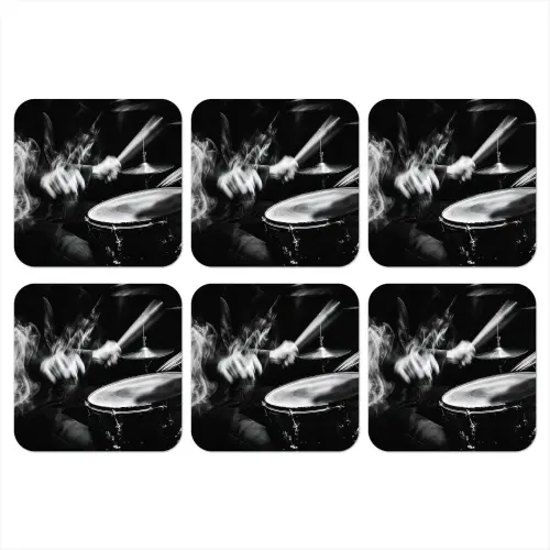 Drummer - Zwart - Drumstel onderzetter kurk middel -3d
