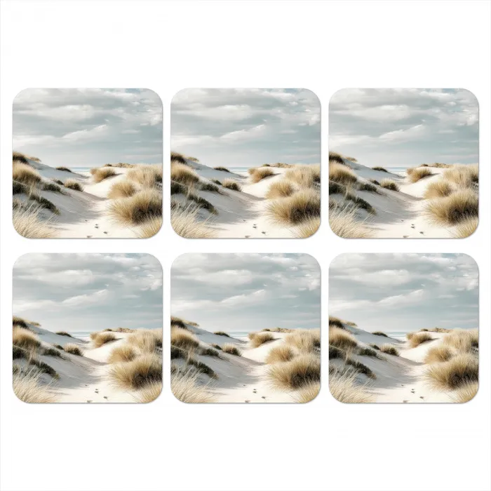 Duinen - Gras - Sporen - Wolken onderzetter kurk middel -3d