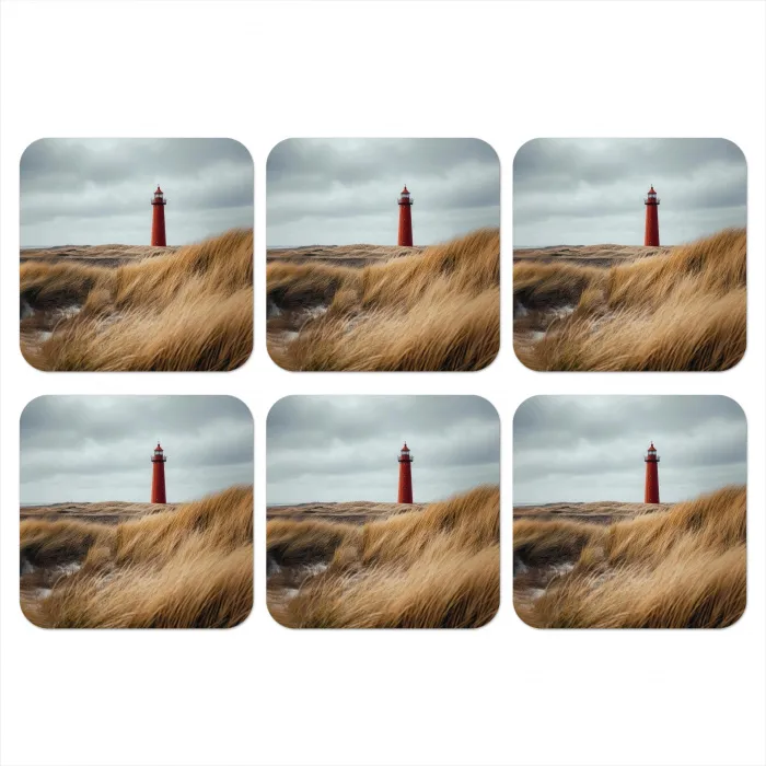 Duinen - Vuurtoren - Rood - Lucht onderzetter kurk middel -3d