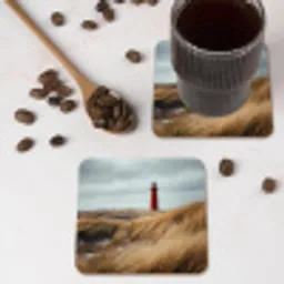 Duinen - Vuurtoren - Rood - Lucht onderzetter kurk middel -sfeer2