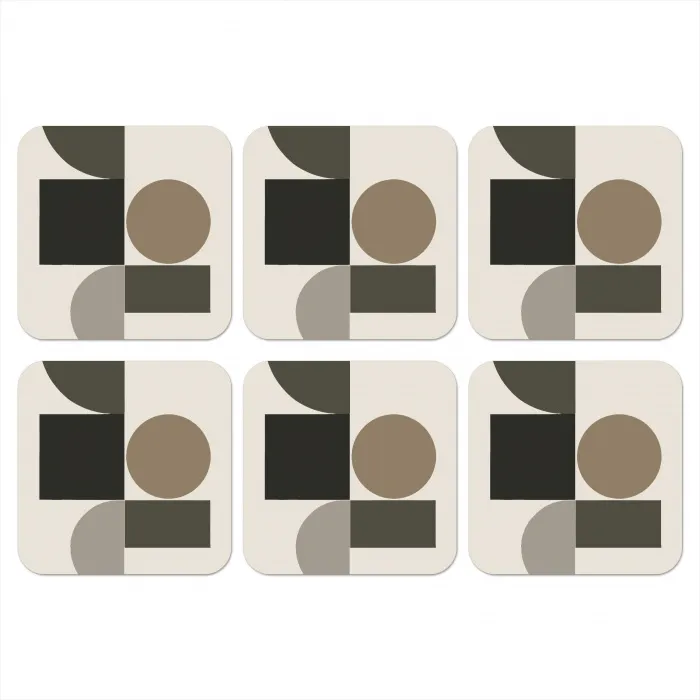 Aardetinten - Abstracte compositie - Eenvoudige vormen onderzetter kurk middel -3d