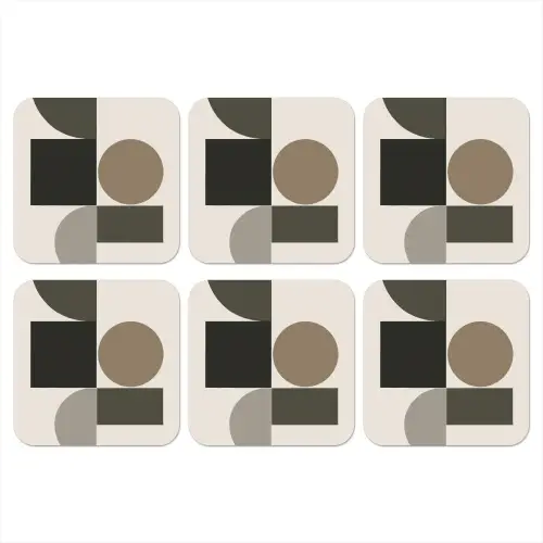 Aardetinten - Abstracte compositie - Eenvoudige vormen onderzetter kurk middel -3d