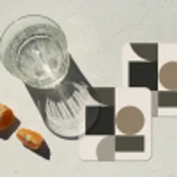Aardetinten - Abstracte compositie - Eenvoudige vormen onderzetter kurk middel -sfeer4