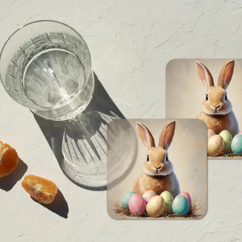 Paashaas - Pastel - Eieren onderzetter kurk middel -sfeer4