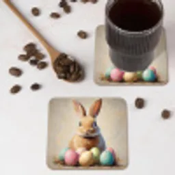 Paashaas - Pastel - Eieren onderzetter kurk middel -sfeer2