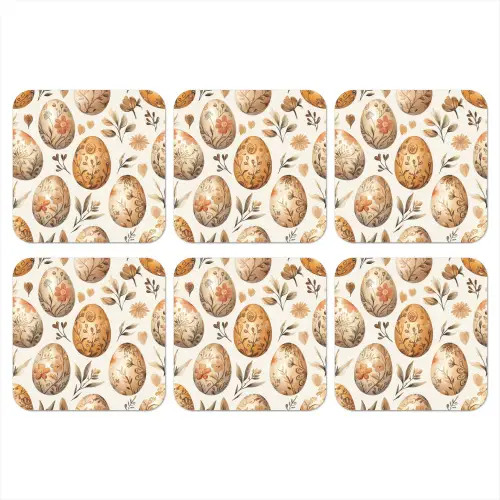 Paaseieren - Bruin - Bloemen onderzetter kurk middel -3d
