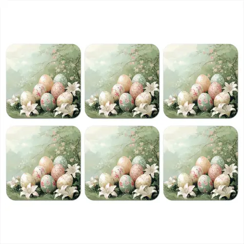 Paaseieren - Pasteltinten - Bloemen onderzetter kurk middel -3d