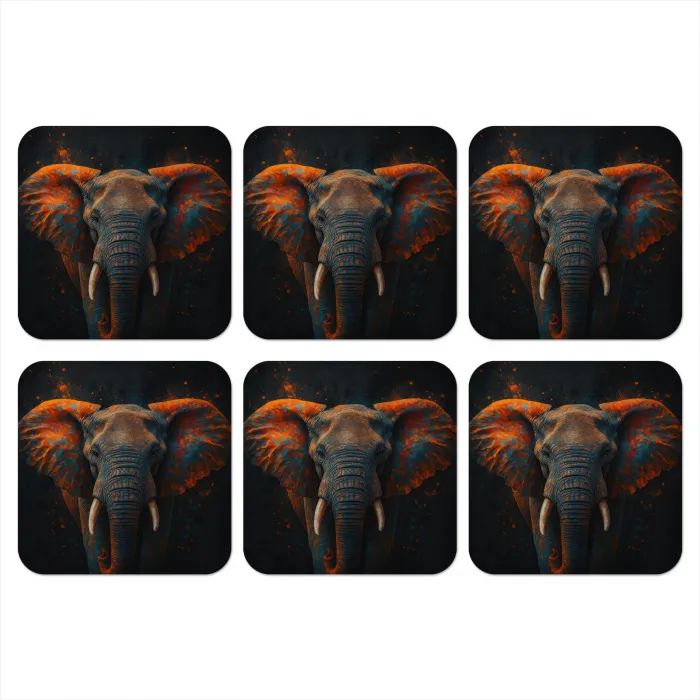 Olifant - Oranje - Oren onderzetter kurk middel -3d