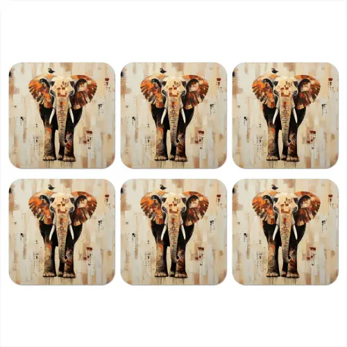 Olifant - Slurf - Mozaïek - Abstract onderzetter kurk middel -3d